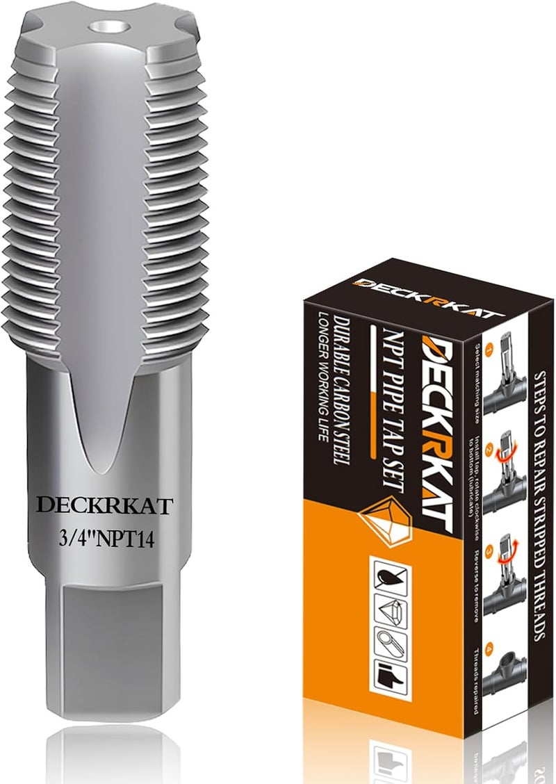 DECKRKAT 3/4" NPT Pipe Tap - High Carbon Steel Pipe Threading Tool, 14 Threads Per Inch Precision Internal Tap for Plumbers, Mechanics & DIY, with Protective Case. - Image 1
